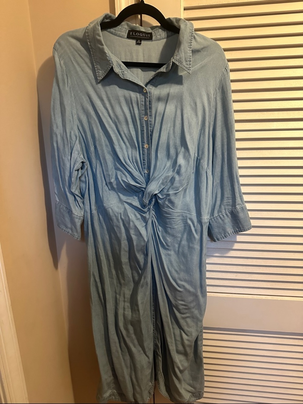 Eloquii Pale Blue Knot-Front Chambray Dress